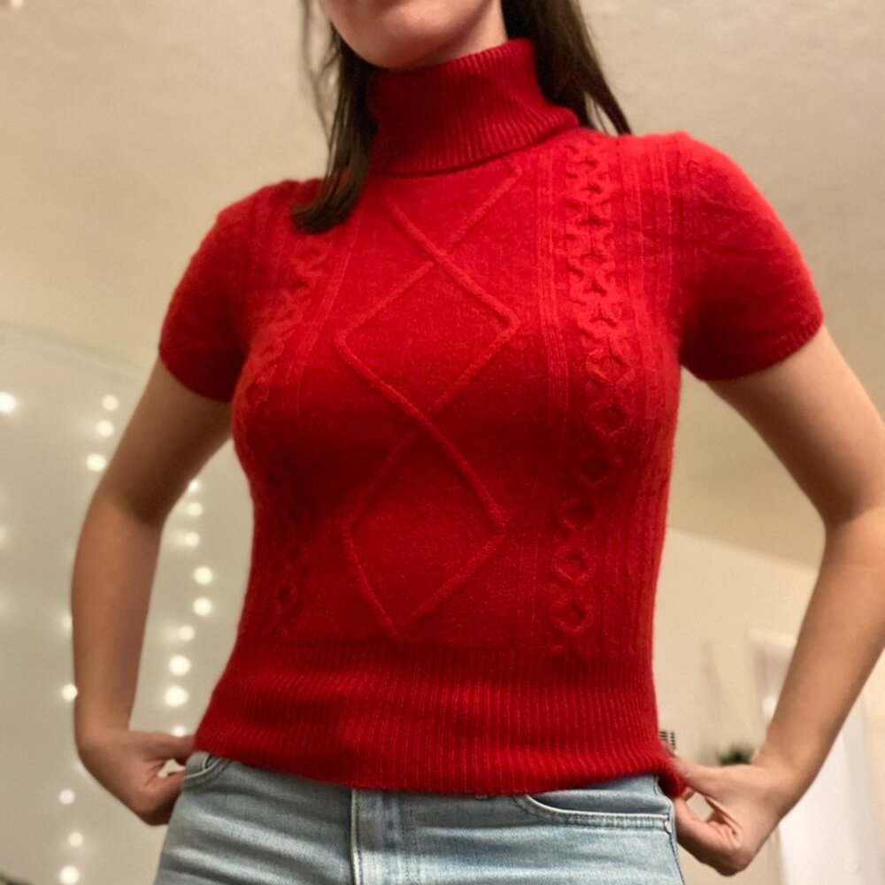 vintage cashmere red cable knit sweater top
